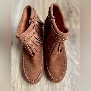 Aldo Moccasin’s Ankle Bootie brown fringe  size 7.5 NWOT